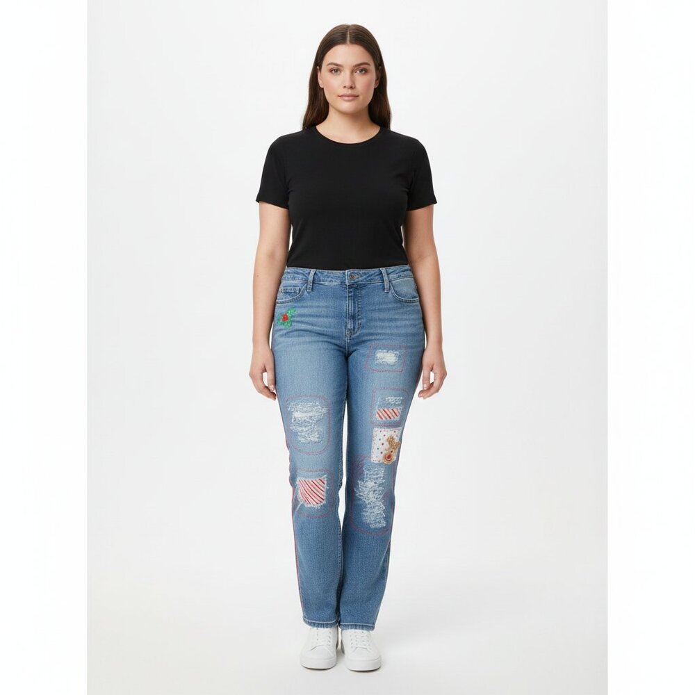 Women's LEE Holiday Theme  Patchwork Jeans 14S By ThreadsReclaimed